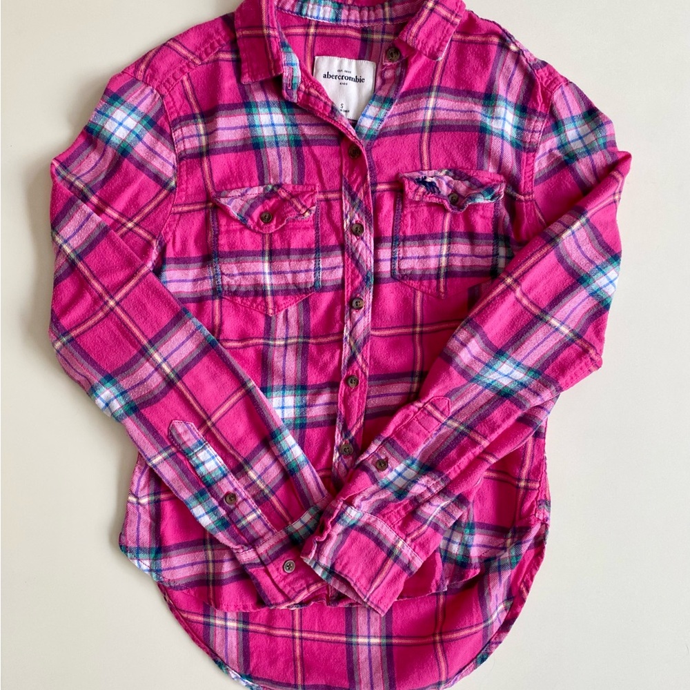 Abercrombie Kids Pink Plaid Flannel Shirt